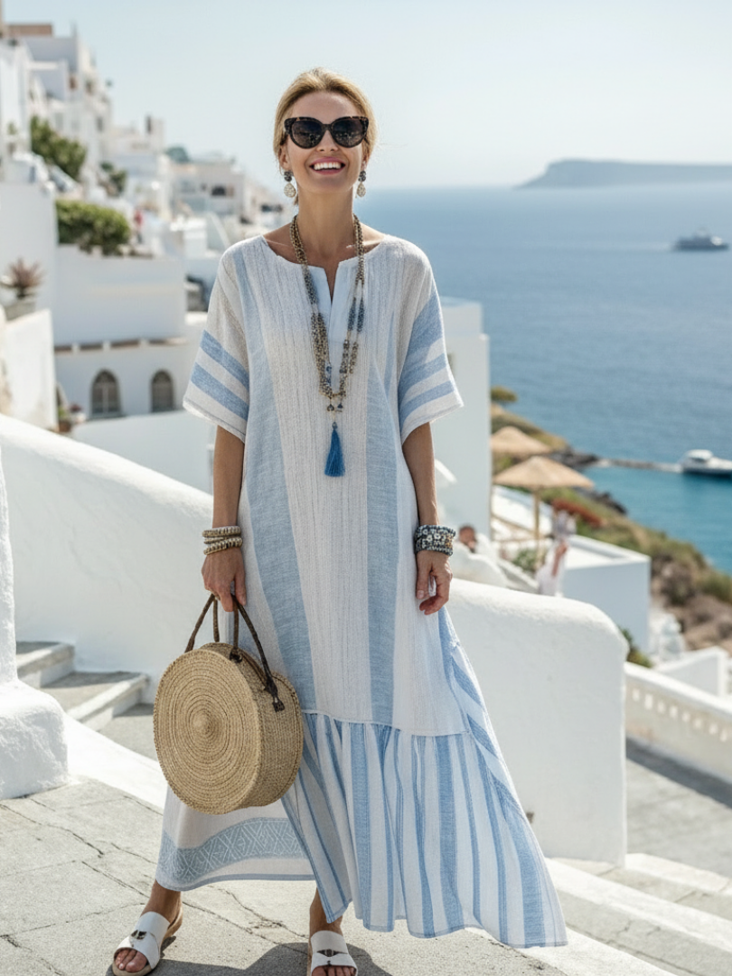 VELOURA | Vestido maxi de rayas y mangas cortas Ione