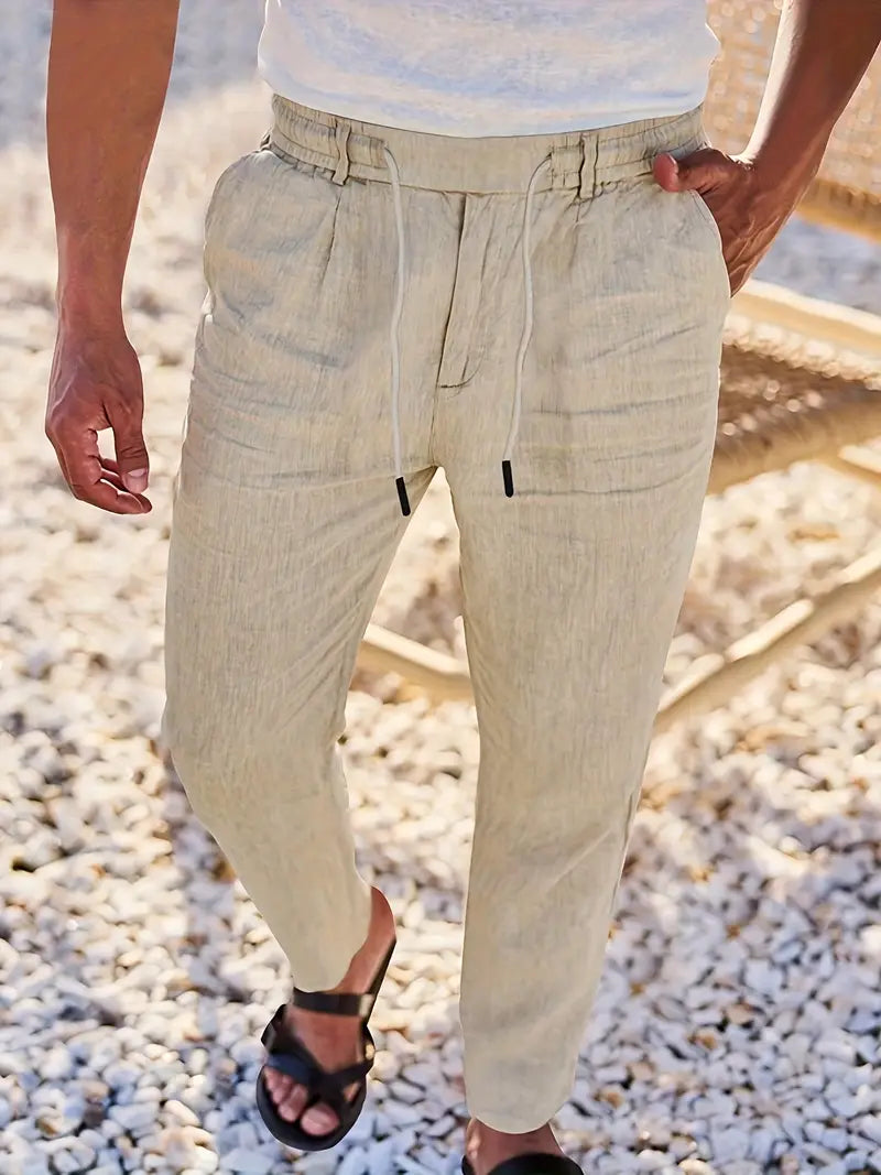 VELOURA | PANTALONES LARGOS DE LINO CON CORDÓN