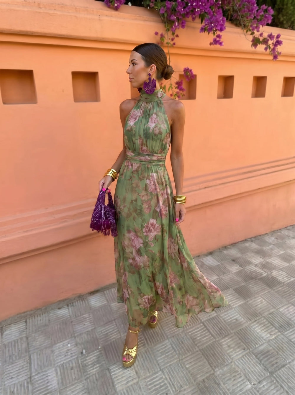 VELOURA | Vestido Largo Floral con Escote Profundo Sandrine