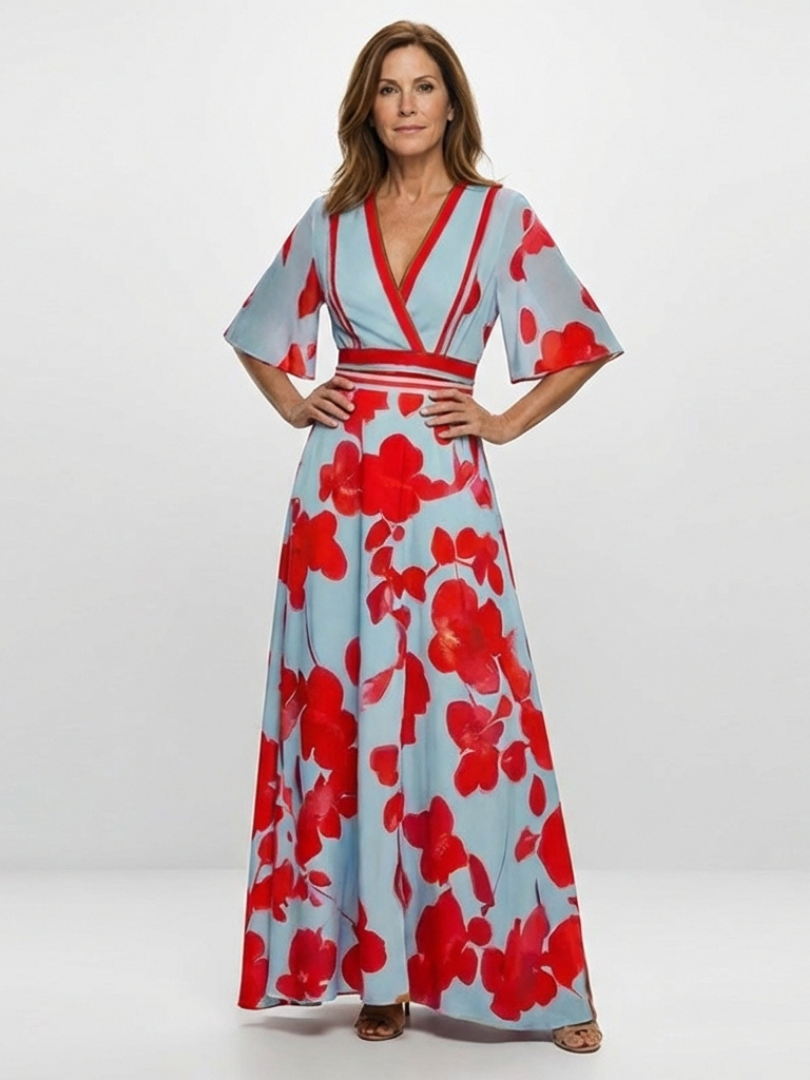 VELOURA | Vestido Maxi Floral con Mangas Corinne