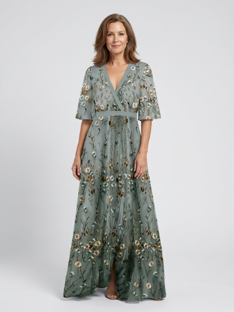 VELOURA | Vestido Maxi de Manga Corta Evadne