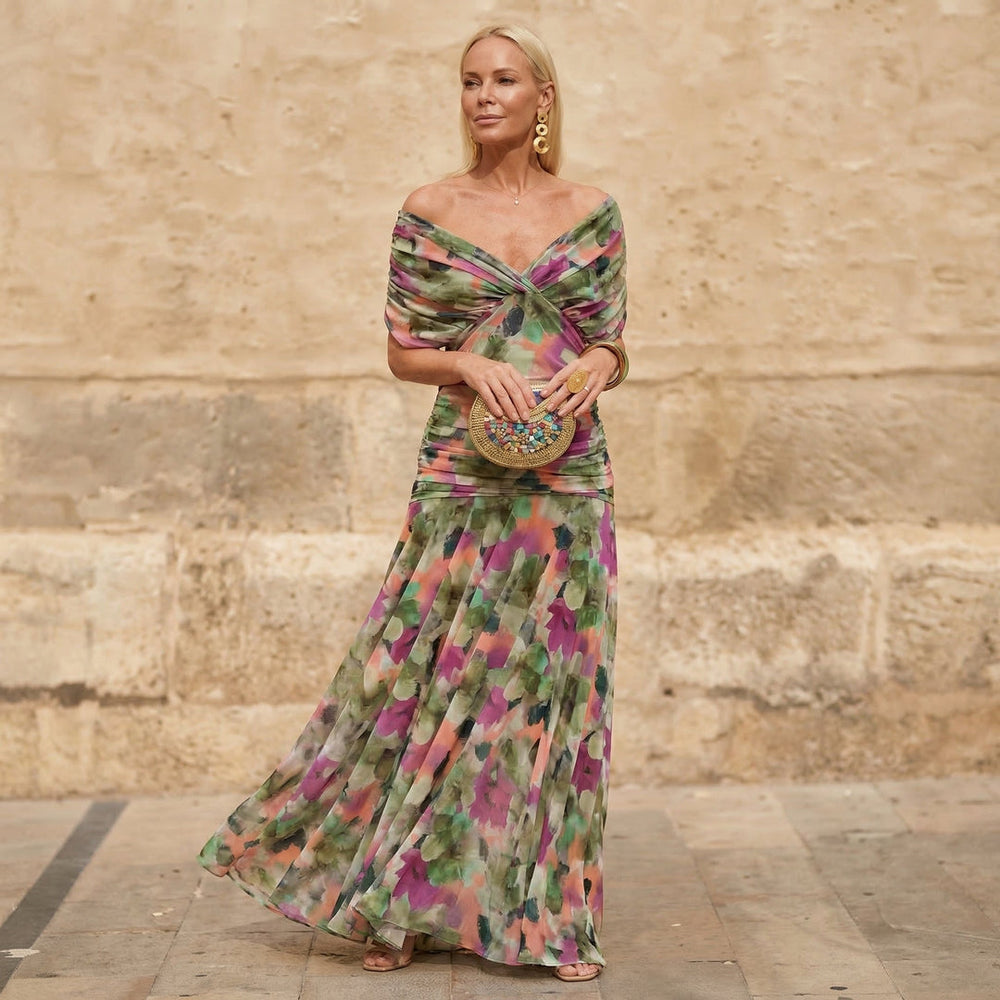 VELOURA | Vestido Largo Plisado Floral Michèle