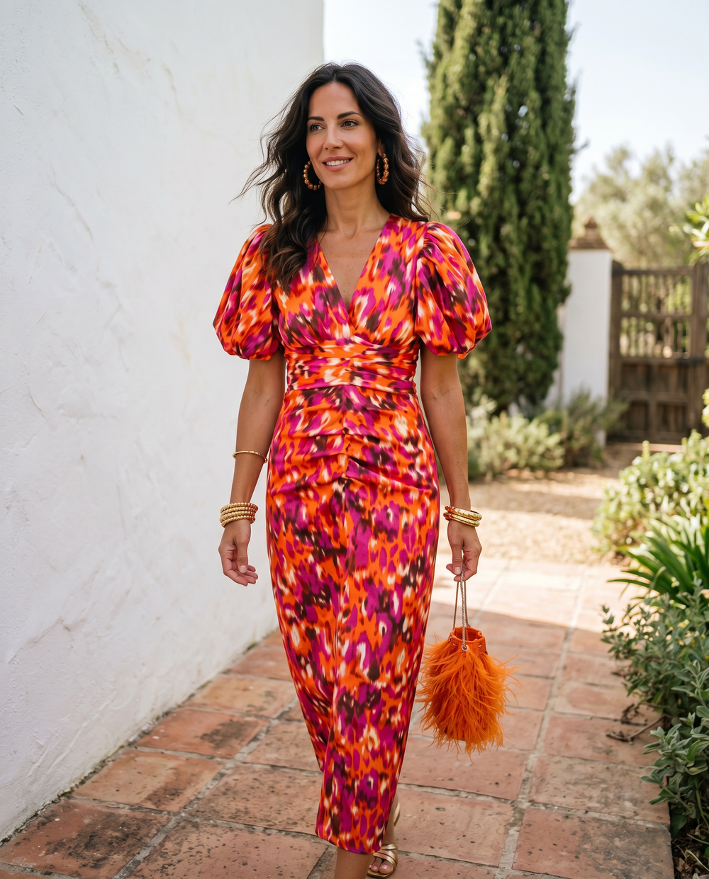 VELOURA | Robe Mi-Longue Fleurie Manches Bouffantes Aveline