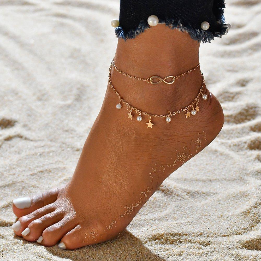 VELOURA | BRAZALETE DE TOBILLO INFINITO CON PERLAS Y ESTRELLAS