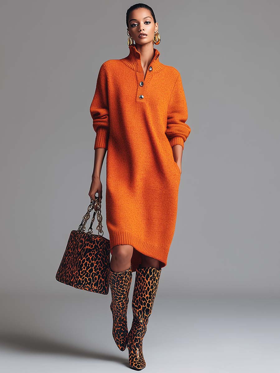 VELOURA | VESTIDO PULLOVER CON CUELLO BOTONADO
