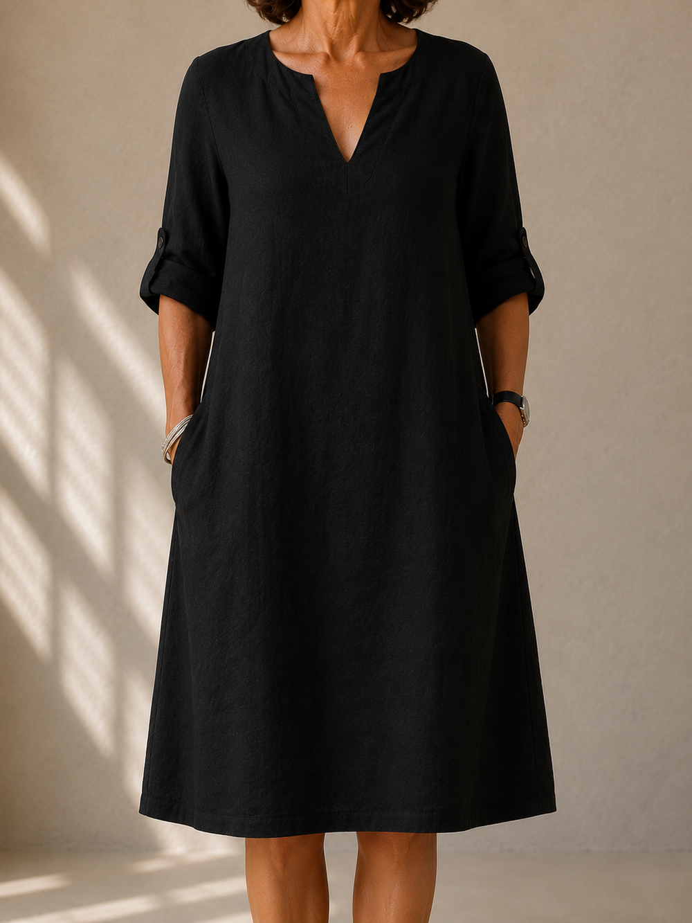 VELOURA | Vestido Recto de Mangas Remangadas Pauline